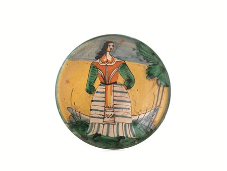 PIATTO, MONTELUPO, FINE SECOLO XVIIdi maiolica, la forma svasata, con orlo...
