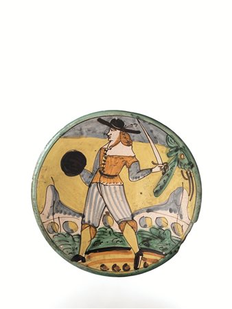 PIATTO, MONTELUPO, FINE SECOLO XVIIdi maiolica, la forma svasata, con orlo...