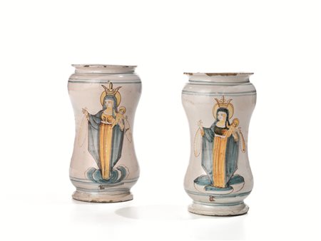 COPPIA DI ALBARELLI, CASTELLI, BOTTEGA DI BERARDINO GENTILI IL VECCHIO, TERZO...