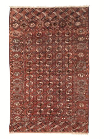 TAPPETO BUKARA TURKMENISTAN, FINE SECOLO XIX fondo rosso con medaglioni...