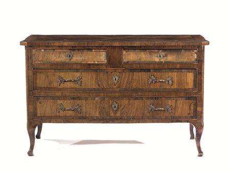 CASSETTONE, TOSCANA, FINE SECOLO XVIIIin noce e olivo, piano sagomato, due...