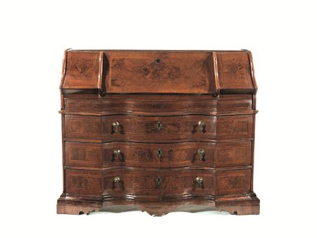 CASSETTONE SCRIVANIA, VENETO, METÀ SEC. XVIII, in noce e radica intarsiati,...