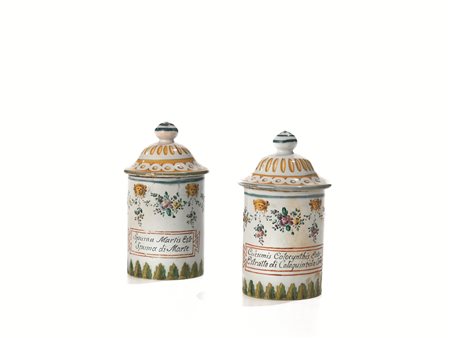 COPPIA DI ALBARELLI, FAENZA, MANIFATTURA FERNIANI, FINE SECOLO XVIII/INIZIO...