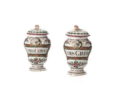 COPPIA DI ALBARELLI, PESARO, MANIFATTURA CASALI-CALLEGARI, 1780 CIRCAin...