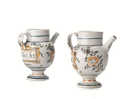 COPPIA DI ORCIOLI, PESARO, MANIFATTURA CASALI-CALLEGARI, 1787in maiolica,...