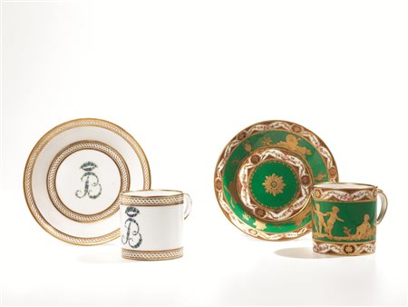 TAZZA CON PIATTINO, MANIFATTURA DI SEVRES, 1782 in porcellana dipinta in...
