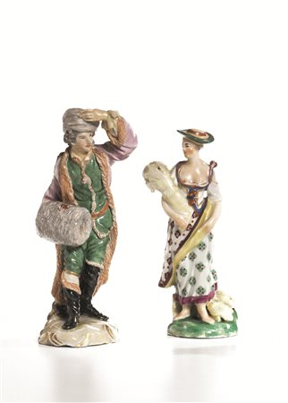 DUE FIGURE, MANIFATTURA DI LUDVISBURG, SECONDA METà SECOLO XVIIIin porcellana...