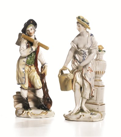 DUE FIGURE, MANIFATTURA DI LUDVISBURG, FINE SECOLO XVIII in porcellana...