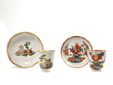 TAZZINA CON PIATTINO, VIENNA, SECONDA METà SECOLO XVIII in porcellana dipinta...