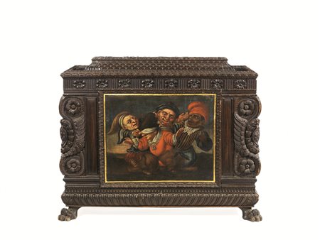 COPPIA DI CASSE IN STILE RINASCIMENTALE, SECOLO XIXparte superiore ad urna da...