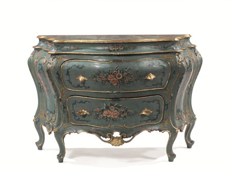 &nbsp;CASSETTONE A URNA, VENEZIA, SECOLO XIX,in legno dipinto nei toni del...