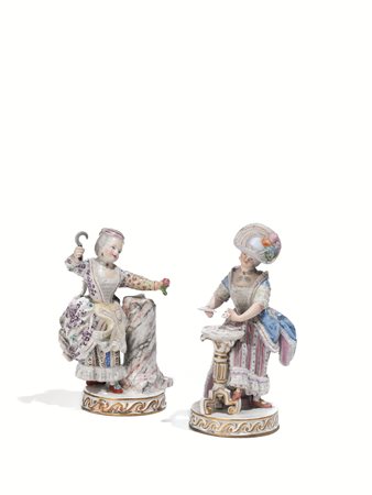 DUE STATUINE, MANIFATTURA DI MEISSEN, SECOLO XIXin porcellana,...