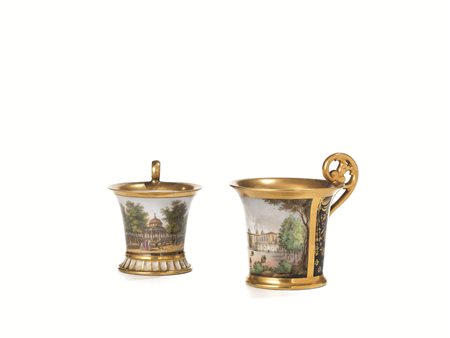 DUE TAZZE, MANIFATTURA DI VIENNA E MANIFATTURA DI DOCCIA, SECOLO XIXin...