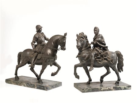 DUE SCULTURE EQUESTRI IN BRONZO, SECOLO XIXraffiguranti rispettivamente il...
