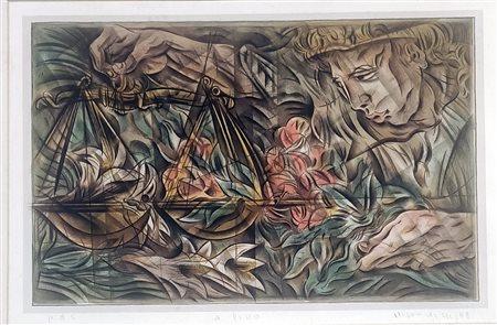 BODINI FLORIANO Gemonio (Mi) 1933 Bilancia Litografia su carta es. prova di...