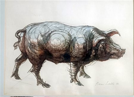 LEDDI PIERO Alessandria (Al) 1930 Maiale 1986 Mista su carta 35,00x45,00...