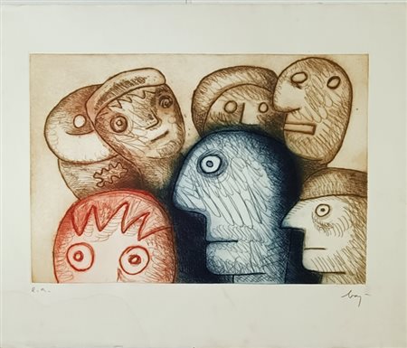 BAJ ENRICO Milano (Mi) 1924 Personaggi Incisione acquatinta acquaforte a...