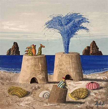 APHEL FABIO Cavalese in Val di Fiemme (Tn) 1957 Pesci d'acqua Olio su tavola...