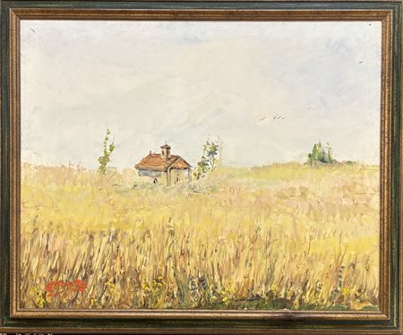 Paolo Punzo Bergamo 1906 - 1979 Paesaggio con casolare