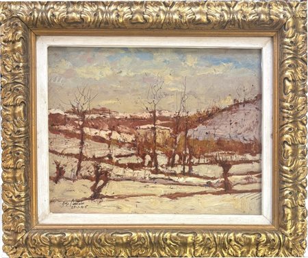 Gigi Cuniolo Tortona (AL) 1903 - Tortona (AL) 1976 Paesaggio collinare innevato