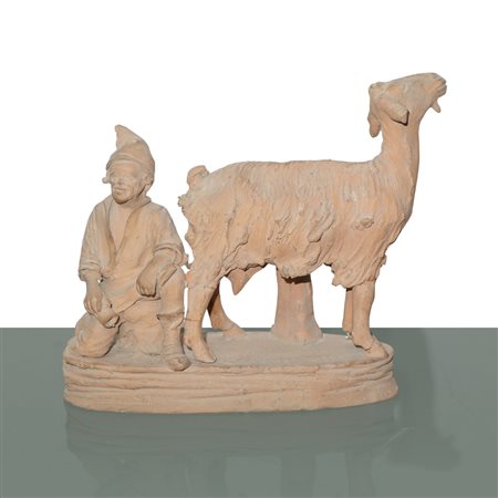 Giacomo Vaccaro (Caltagirone 1847 - 1931)  - Pastore che munge una capra