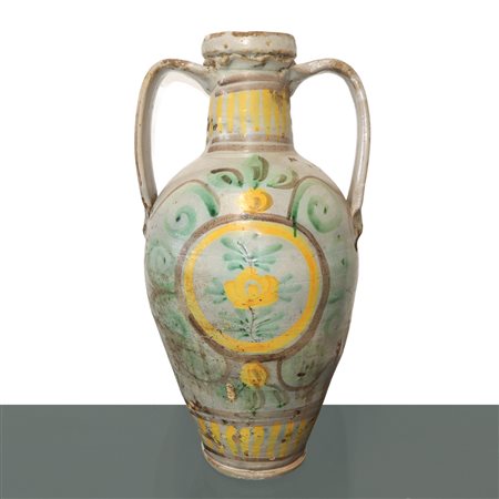 Quartara in maiolica di Caltagirone invetriata policroma, mid-19° secolo