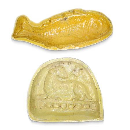 N°2 Formelle in maiolica di Caltagirone: pesce e Agnello Pasquale