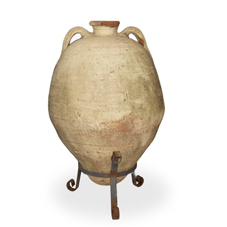 Giara in cotto con sostegno in ferro