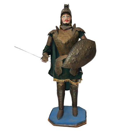 Pupo siciliano con armatura in metallo bronzata e indumenti in velluto verde