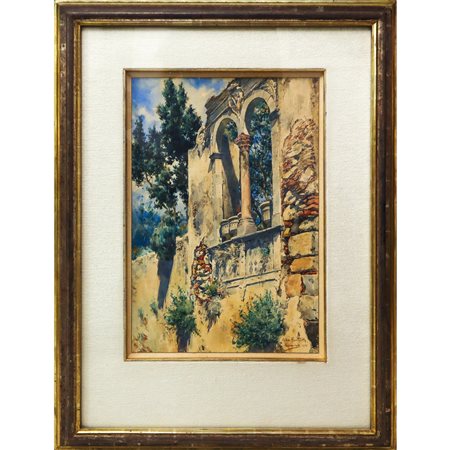 Oskar  Herrfur° (1862 - 1934)  - Bifora di rudere di palazzo di Taormina