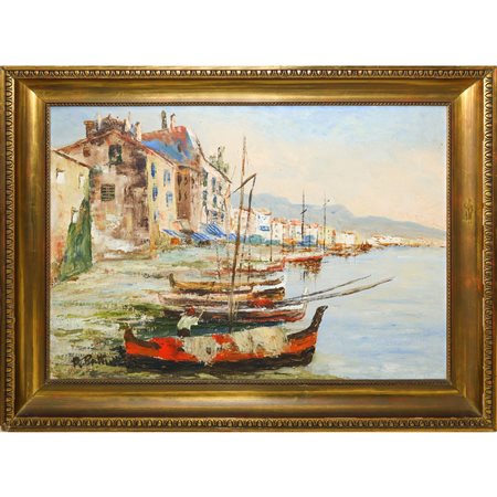 Piero Patti (MESSINA 1914)  - Litorale siciliano con barche