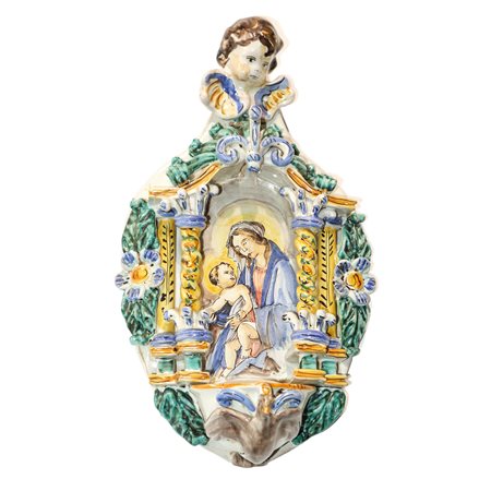 La Maga  Ceramiche - Acquasantiera in maiolica di Santo Stefano di Camastra
