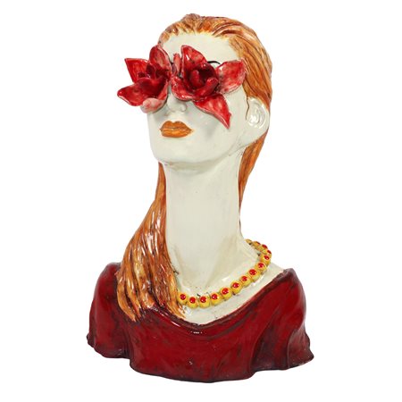 Ceramiche e presepi d'arte  Scarlatella - Busto di donna con fiori negli occhi