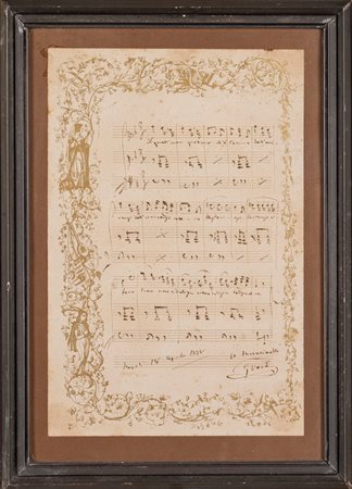 Rarissima pagina musicale autografa da La Traviata di Giuseppe Verdi, con sua dedica al pittore napoletano Mancinelli
