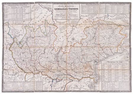Carta itineraria del Regno Lombardo-Veneto indicante tutte le stazioni postali e militari, 1832 (…)