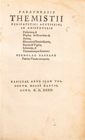 Temistio - Paraphrasis Themistii peripatetici actualissimi in Aristotelis, 1533 (…)