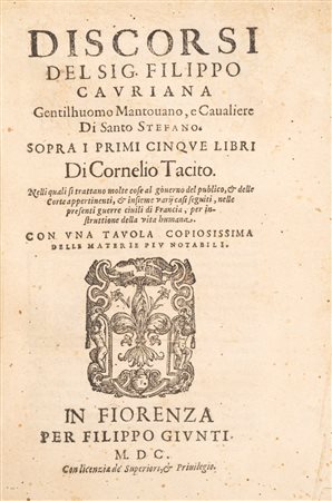 Filippo Cavriana - Discorsi del Sig. Filippo Cavriana sopra tacito, 1600 (…)