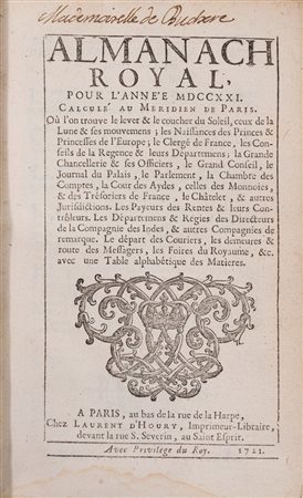 Almanach Royal pour l'anne'e MDCCXXI, 1721 (…)
