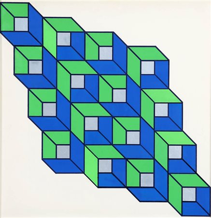 EDOARDO LANDI 1937 " Bispazio cubico ", 1969 Acrilico e collage di carta...