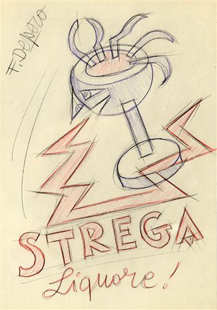 FORTUNATO DEPERO 1892 - 1960 " Strega Liquore ", 1928 Matite colorate su...