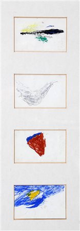 NICOLA DE MARIA 1954 Senza titolo, 1977 Tecnica mista su 4 carte, cm. 7 x 10...