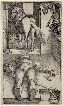Hans Baldung Grien, Lo stalliere stregato. 1544-1545. Xilografia. mm 343x198....