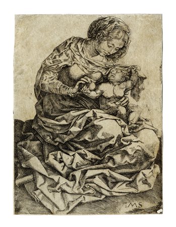 Jan Gossaert detto Mabuse, Madonna seduta su una riva che porge una mela al...