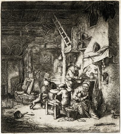 Adriaen (van) Ostade, La famiglia. 1647 [tiratura tarda]. Acquaforte.mm...