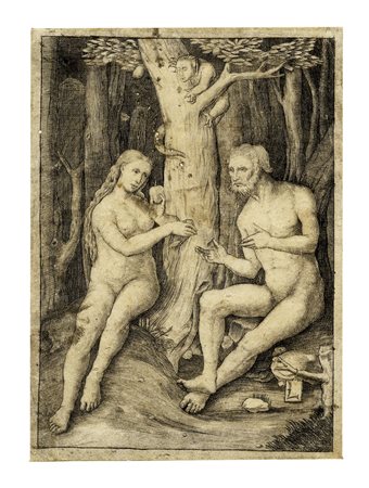 Lucas Van Leyden [da], Adamo ed Eva. XVII secolo (?). Bulino. mm 123x90....