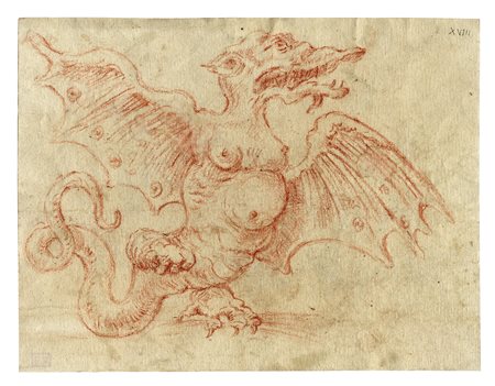 Anonimo del XVII secolo, Draghessa (r) / Studio di drago (v). Matita rossa su...