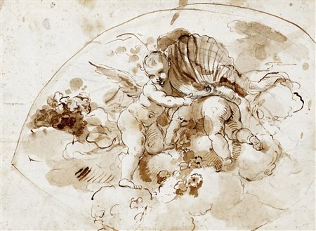 Giuseppe Santi [attribuito a], Studio per lunetta con due amorini che...