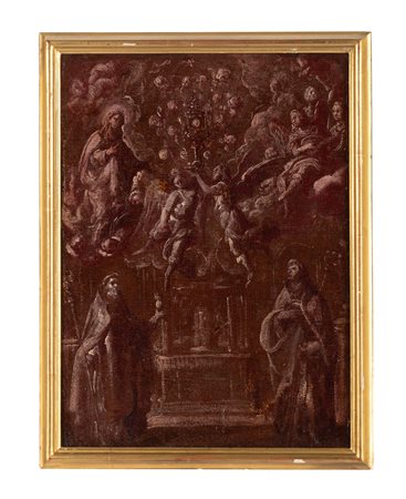 Pietro Sorri [attribuito a], La Vergine in adorazione dell'Eucaristia con...