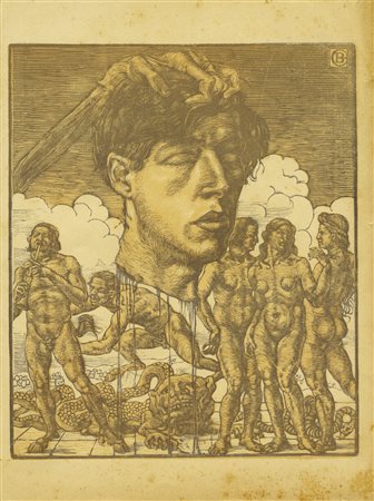 Gino Barbieri, Lotto composto 4 incisioni. 1910-13. 1) Autoritratto con testa...