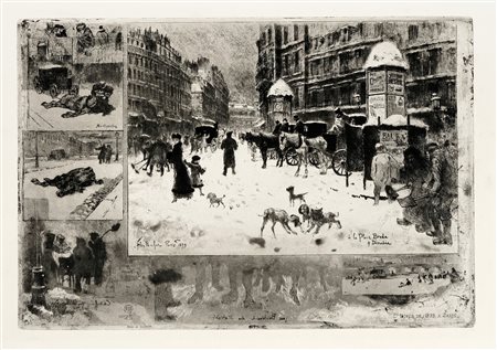 Félix Buhot, L’Hiver à Paris, ou La Neige à Paris. 1879. Acquaforte e...